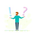 Concept illustration of frequently asked questions of exclamation marks and question marks, metaphor question answer. Man Ask Royalty Free Stock Photo