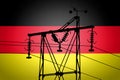 Concept Illustration With German Flag in the Background And old power line Silhouette in the foreground symbol for the upcoming