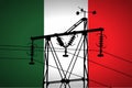 Concept Illustration With Italian Flag in the Background And old power line Silhouette in the foreground symbol for the upcoming
