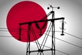 Concept Illustration With Japanese Flag in the Background And old power line Silhouette in the foreground symbol for the upcoming