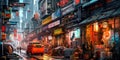 Lovely anime Cyberpunk City Painting, digital painting, night. Generative AI