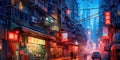 Lovely anime Cyberpunk City Painting, digital painting, night. Generative AI