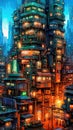 Lovely anime Cyberpunk City Painting, digital painting, night. Generative AI