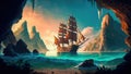 An old ship is sailing on the sea. Seascape. Book illustration. A scene from a video game. Serious digital painting. Generative AI Royalty Free Stock Photo