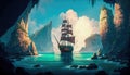 An old ship is sailing on the sea. Seascape. Book illustration. A scene from a video game. Serious digital painting. Generative AI Royalty Free Stock Photo