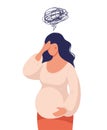 Concept illustration, a pregnant woman feels bad, worries, doubts the future, single mother. Difficulty during pregnancy. Flat