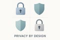 Concept illustration of privacy by design showing shield and lock icons representing secure and user-centered digital protection Royalty Free Stock Photo