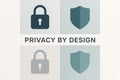 Concept illustration of privacy by design showing shield and lock icons representing secure and user-centered digital protection Royalty Free Stock Photo