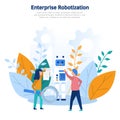 Concept illustration production robotization, technical revolution, scientific progress, programming, online settings, training, a Royalty Free Stock Photo