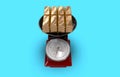 Concept illustration of a scales weighing a pile of gold bars Royalty Free Stock Photo