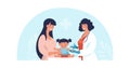 Concept illustration about vaccination of children, mother and child at the doctor s appointment. The pediatrician Royalty Free Stock Photo