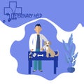 Concept illustration of veterinary medicine. Doctor veterinary with dog in flat vector design Royalty Free Stock Photo