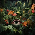 Concept illustration of what plants can see. Fantasy composition with plant eye.