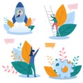 Concept illustrations of successful startup, business project, teamwork, teambuilder, web banner, presentation. Color flat vector