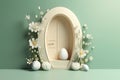 Illustrazione di sfondo digitale di porta di ambiente pasquale, con uova e fiori, ideale per manipolazione fotografica, creato con
