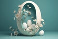 Illustrazione di sfondo digitale di porta di ambiente pasquale, con uova e fiori, ideale per manipolazione fotografica, creato con