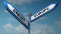 BREXIT - EUROPE - Street signs to different directions - 3D rendering illustration
