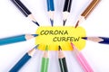 Concept image with corona curfew word Royalty Free Stock Photo