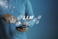 Concept image of large language model technology on smartphone, representing artificial intelligence, learning systems, cyberspace Royalty Free Stock Photo