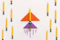 Concept image of a pencil in an airplane metaphor. Idea of leadership and education