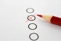 An concept Image of a red pencil and a questionnaire Royalty Free Stock Photo