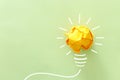 Concept image of successful idea, crumpled paper and light bulb sketch, brainstorming and creative thinking Royalty Free Stock Photo