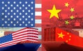 Concept image of USA-China trade war, Economy conflict, US tariffs on exports to China, Royalty Free Stock Photo