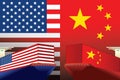 Concept image of USA-China trade war, Economy conflict, US tariffs on exports to China, Trade frictions Royalty Free Stock Photo