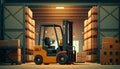 Image of a warehouse forklift in a large warehouse background. ai generative .