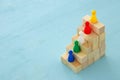 concept image of wood blocks stacking as chart or ladder. concept for growth and success. Royalty Free Stock Photo