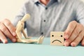 Concept image of wooden dummy with worried stressed thoughts. depression, obsessive compulsive, adhd, anxiety disorders concept Royalty Free Stock Photo