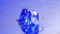 The concept of impersonation. A diamond spider in a shiny robe walks across the glossy tiles. White blue color.