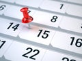 Concept of important day, reminder, organizing time and schedule - red pin marking important day on a calendar Royalty Free Stock Photo