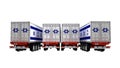 Concept of importing goods from Israel by trailers dump trucks 3d render on white background no shadow