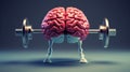 The concept of improving memory, concentration, performance. Human brain with barbell created with generative AI