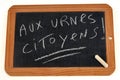 Citizen ballot box written in french with chalk on a school slate