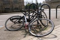 Concept of incivility with bicycles fallen to the ground in a street in Vannes