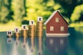 Concept of increasing rents. Dice placed on stacks of coins form the German word `miete` `rent` in English Royalty Free Stock Photo