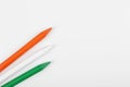 Concept Independence Day of India and India National Day. Wax crayons of Indian flag colors on white background. Royalty Free Stock Photo