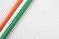 Concept Independence Day of India and India National Day. Wax crayons of Indian flag colors on white background. Royalty Free Stock Photo