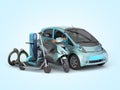 Concept of individual electric transport different type of electric machines on 3d render on blue gradient