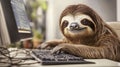 The concept of an indolent worker is exemplified by a sloth using a computer Royalty Free Stock Photo