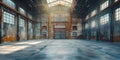 Interior of an empty warehouse for an industrial background banner. Concept Industrial Warehouse, Royalty Free Stock Photo