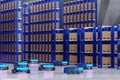 Concept industry 4.0 robotic Artificial Intelligence,Autonomous Robot of warehouse logistic,smart Automated delivery vehicle in