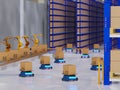 Concept industry 4.0 robotic Artificial Intelligence,Autonomous Robot of warehouse logistic,smart Automated delivery vehicle in