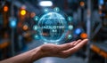 Concept of Industry 4.0 and Smart Manufacturing - Holographic Sphere with Connected Icons of IoT AI Big Data Automation in the