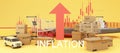 The concept of inflation is increasing. affecting international trade and transportation business in the yellow and red background Royalty Free Stock Photo