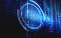 Concept of information technology and big data. technological background of the hologram futuristic server room modern Royalty Free Stock Photo