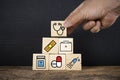 Hand hold wooden block with icon healthcare medical Royalty Free Stock Photo