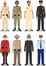 The concept of international police. Set of different detailed illustrations of sheriff, gendarme and policeman